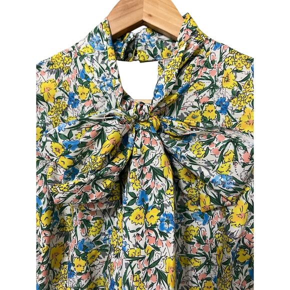 BEULAH Women’s Dress Small Yellow Floral Tie-Neck Midi V-Neck Vintage Inspired - Picture 3 of 10